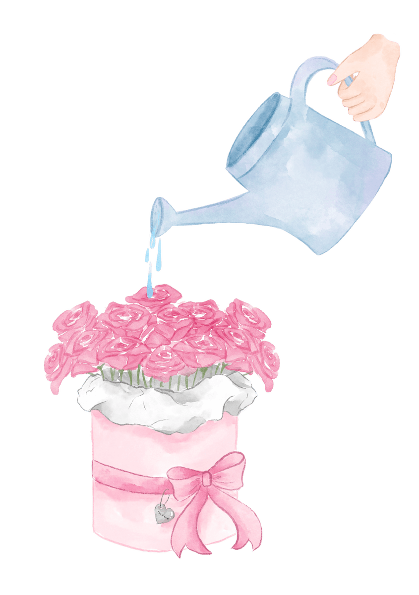 Frische Blumen in der Box werden vorsichtig mit wenig Wasser gegossen