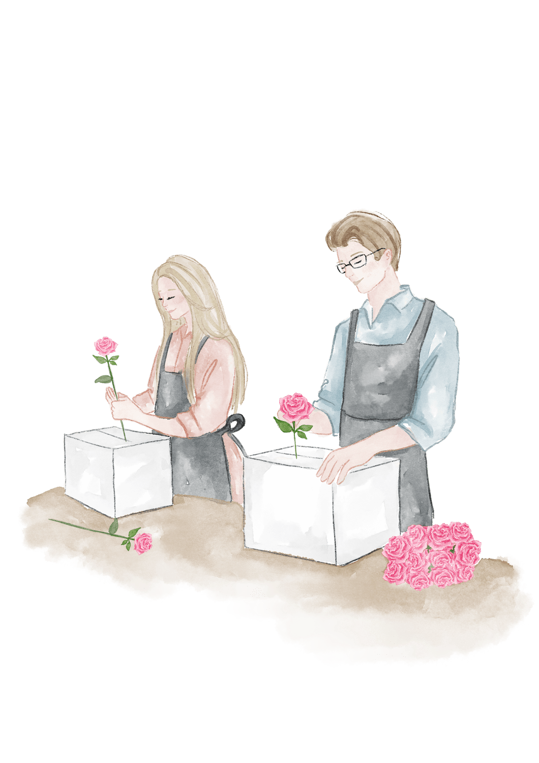 Nicole und Maximilian, Gründer von Flor de Luxe, beim liebevollen Vorbereiten und Verpacken der exklusiven Blumenboxen.