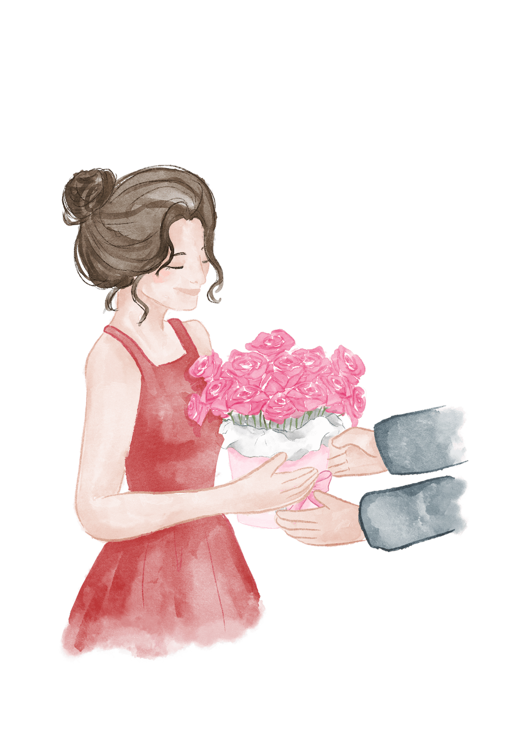 Frau erhält rosa Blumenbox als Geschenk – Flor de Luxe Illustration.