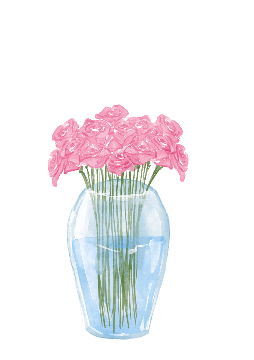 Frische Rosen aufrecht in einer Vase mit Wasser arrangiert