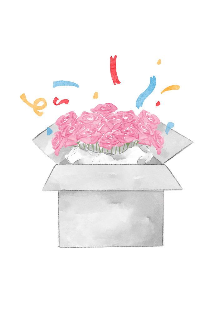 Blumenbox mit Konfetti – Symbol für die Freude beim Erhalt des Geschenks